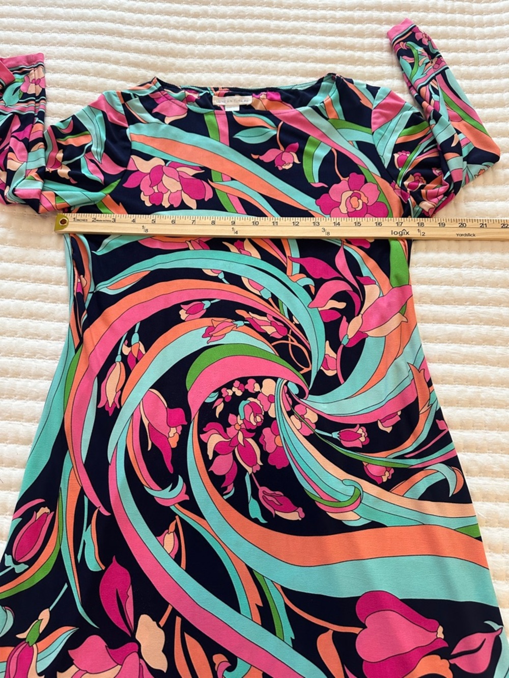 LONDON TIMES vibrant retro Navy Pink & Teal swirl shift 3/4 sleeve dress Sz 10 - Picture 5 of 9